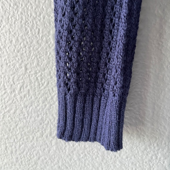 Navy Open Knit Hooded Long Cardigan - Picture 6 of 11